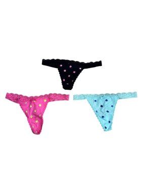 Gilly Hicks Lot of 3 Down Undies Thong Panties Polka Dot Cotton Lace Size Small